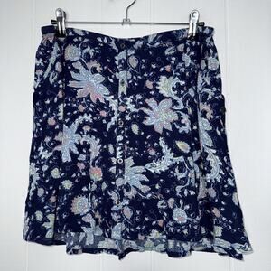Roxy Women’s Floral Mini Skirt Pull On Button Front Blue Size Medium